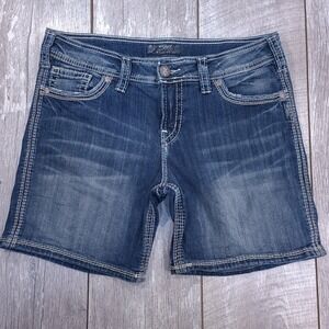Silver Jeans Suki Short Women 32 Blue Denim Mid Rise Contrast Stitching